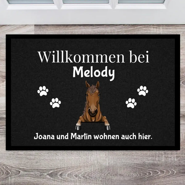 Individuelle Haustier Fußmatte schwarz (Pferd / Hunde / Hase / Katze) - Willkommen