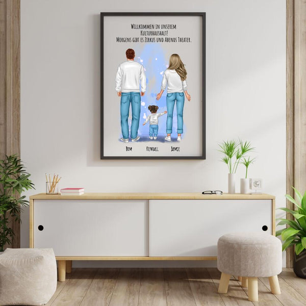 Familie mit Kinder - Personalisierter Kunstdruck (Poster, Leinwand)