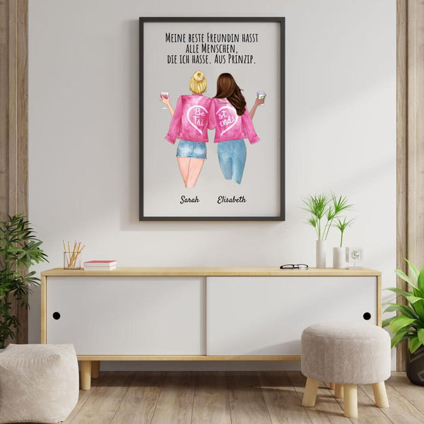 Schwestern Pink -  Personalisierter Kunstdruck (Poster, Leinwand)