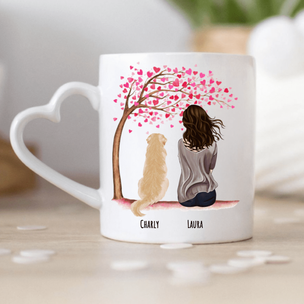 Frau mit Haustieren (Hund, Katze, Hase oder Wellensittich) - Personalisierte Tasse