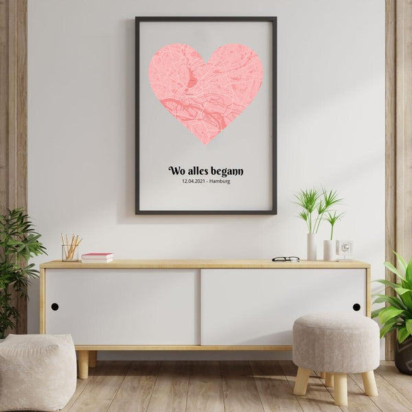 Stadtkarte Poster Herz - Dein Lieblingsort als Kunstwerk
