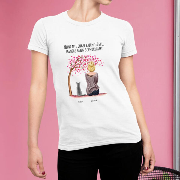 Frau mit Katzen - Personalisiertes T-Shirt