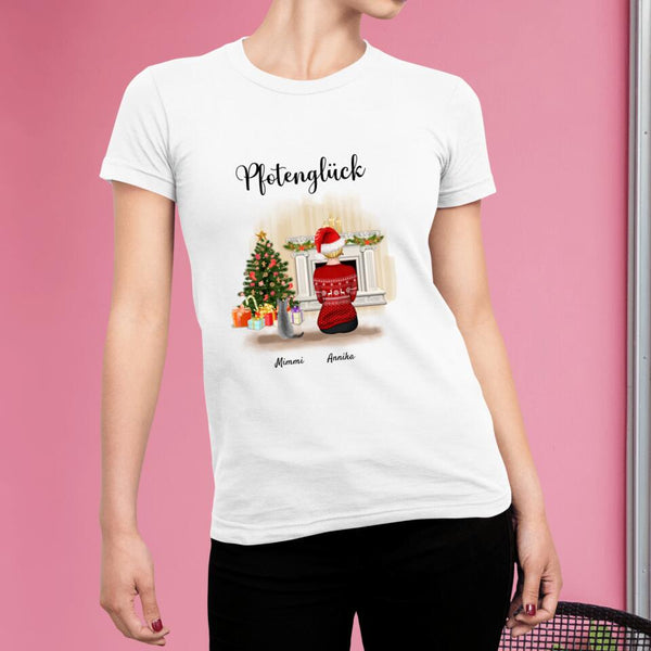 Frau mit Katzen (Weihnachtsedition) - Personalisiertes T-Shirt