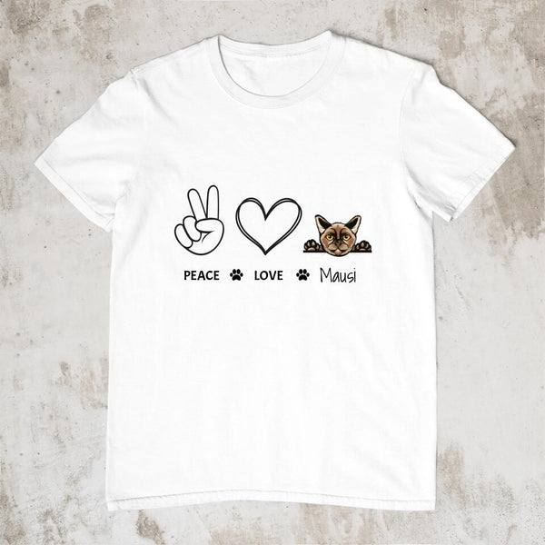 Peace Love Cat - Personalisiertes T-Shirt