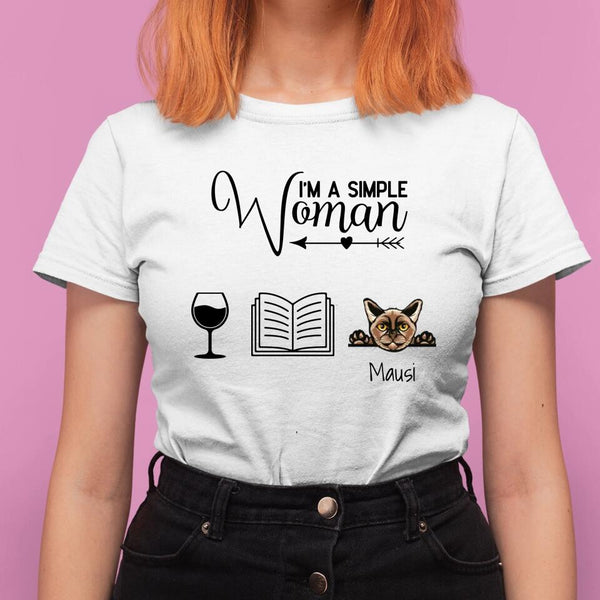 Wein, Buch & Katze - Personalisiertes T-Shirt