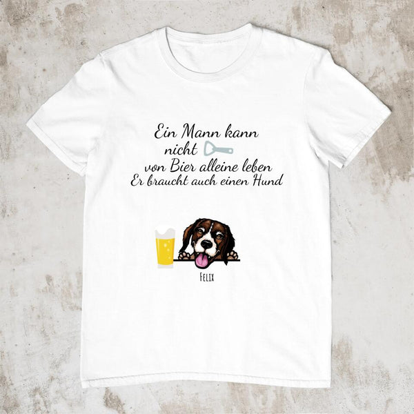 Mann mit Bier & Hund (Bis zu 4) - Personalisiertes T-Shirt