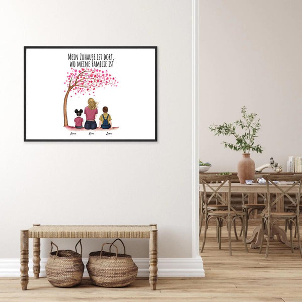 Mutter mit Kindern, Hunden und Katzen - Personalisierter Kunstdruck (Poster,Leinwand)