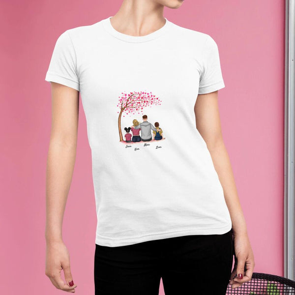 Familie (bis 2 Kinder), Hund und Katze - Personalisiertes T-Shirt