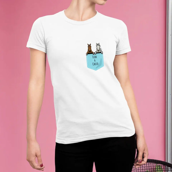 Brusttasche mit Süßen Haustieren (Pferd / Katze / Hund / Hase ) - Personalisiertes T-Shirt