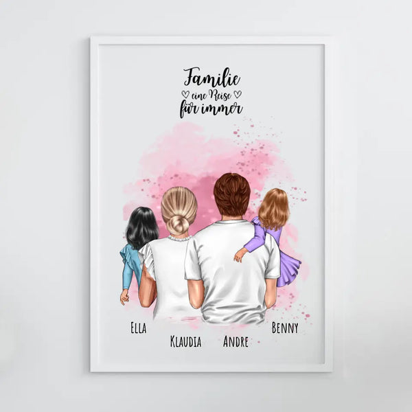 Familie mit Kindern - Personalisierter Kunstdruck (Poster, Leinwand)