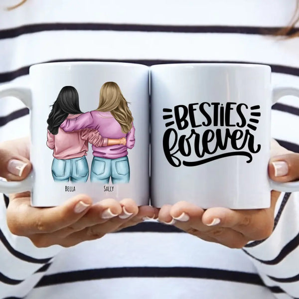 Freundinnen mit Hoodies - Personalisierte Tasse