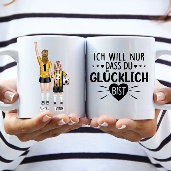 Fußball Mutter mit Kindern - Personalisierte Tasse