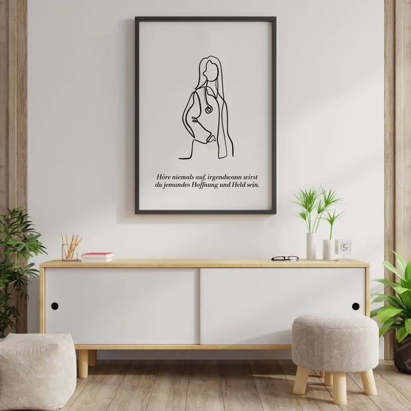 Ärztliche Line Art Illustration mit Wunschmotiv & Spruch – Personalisierter Kunstdruck (Poster, Leinwand)