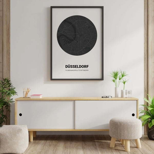 Stadtplan Poster rund und dunkel - Dein Lieblingsort als Kunstwerk