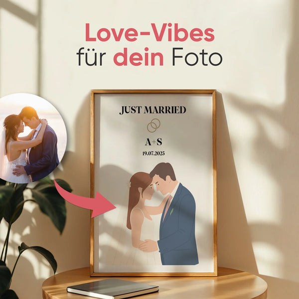 Cartoonish Just Married - AI Portrait - Personalisiertes Poster