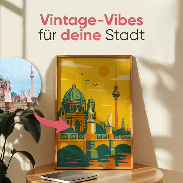 Cartoonish Vintage Stadt - AI Poster - Personalisiertes Poster