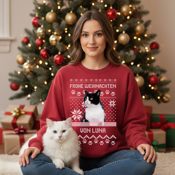 Weihnachtspullover Katze - Personalisiertes Sweatshirt