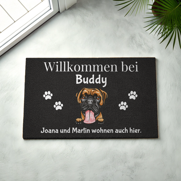 Individuelle Haustier Fußmatte schwarz (Hunde / Katzen / Hase / Pferd) - Willkommen