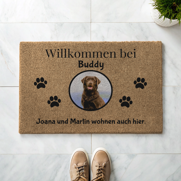 Individuelle Foto-Fußmatte für Haustierbesitzer - Willkommen