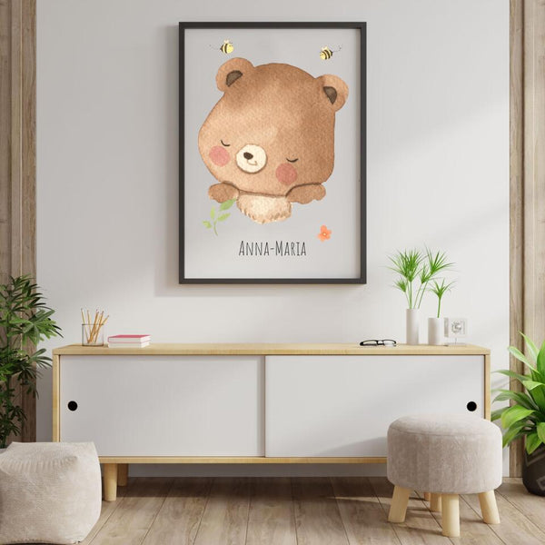 Bär Aquarell - Kinderzimmer - Personalisierter Kunstdruck (Poster,Leinwand)