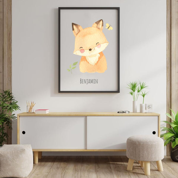 Fuchs Aquarell - Kinderzimmer - Personalisierter Kunstdruck (Poster,Leinwand)