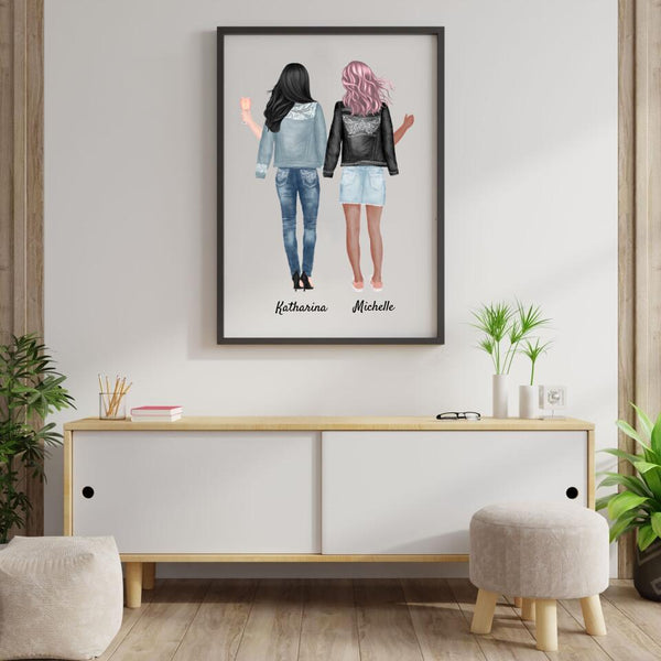 Beste Freundinnen (bis zu 5 Personen)- Personalisierter Kunstdruck (Poster, Leinwand)