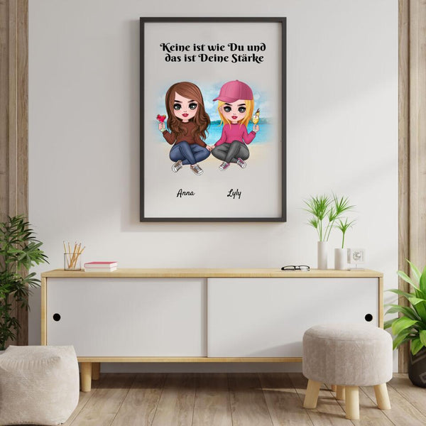 Beste Freundinnen Comic-Style (bis zu 4 Frauen) - Personalisierter Kunstdruck (Poster/Leinwand)