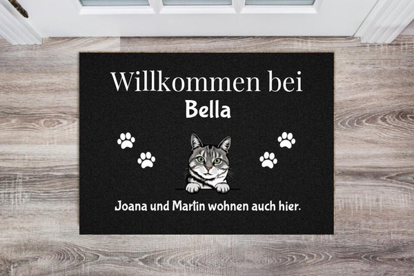 Individuelle Haustier Fußmatte schwarz (Katzen / Hunde) - Willkommen