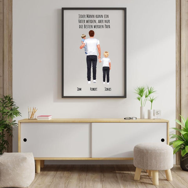 Vater mit Kindern - Personalisierter Kunstdruck (Poster, Leinwand)
