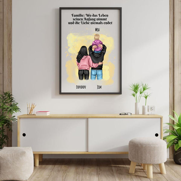 Familie mit Hoodie - Personalisierter Kunstdruck (Poster, Leinwand)
