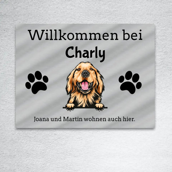 Willkommen - Hunde Portrait - Personalisiertes Türschild