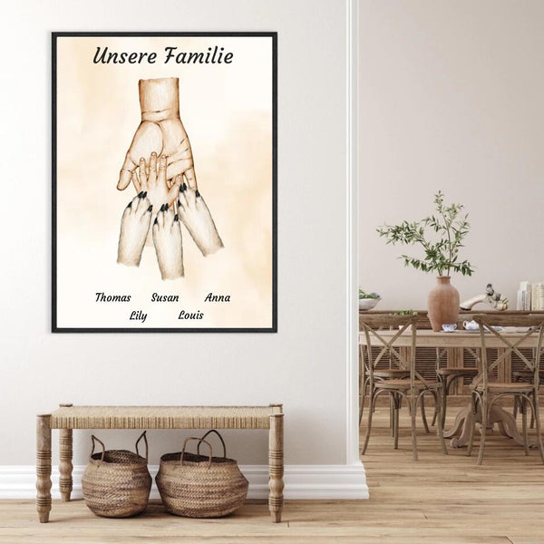 Familienglück Vater mit Kindern- Personalisierter Kunstdruck (Poster, Leinwand)