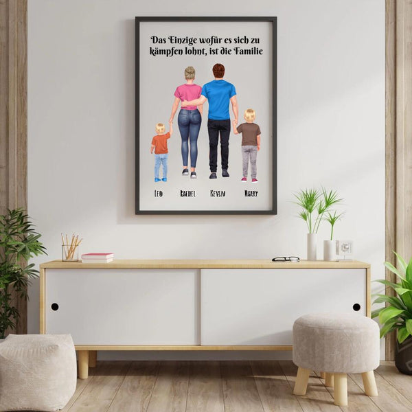 Familie mit Kindern - Personalisierter Kunstdruck (Poster, Leinwand)
