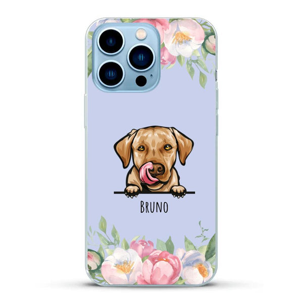 Hund mit Blumen - Personalisierte Handyhülle