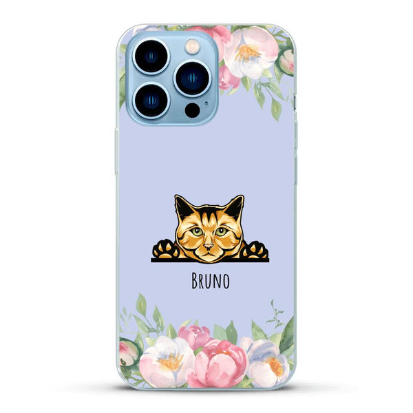 Katze mit Blumen - Personalisierte Handyhülle