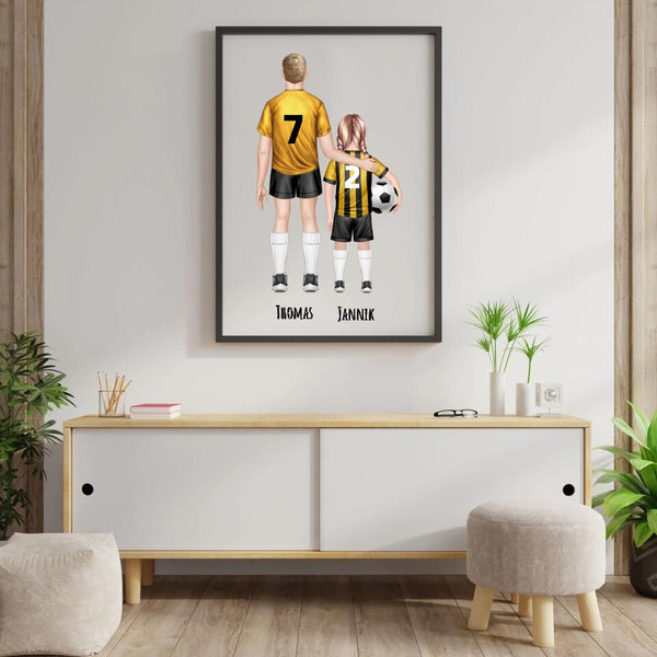 Fußball Vater mit Kindern - Personalisierter Kunstdruck (Poster, Leinwand)