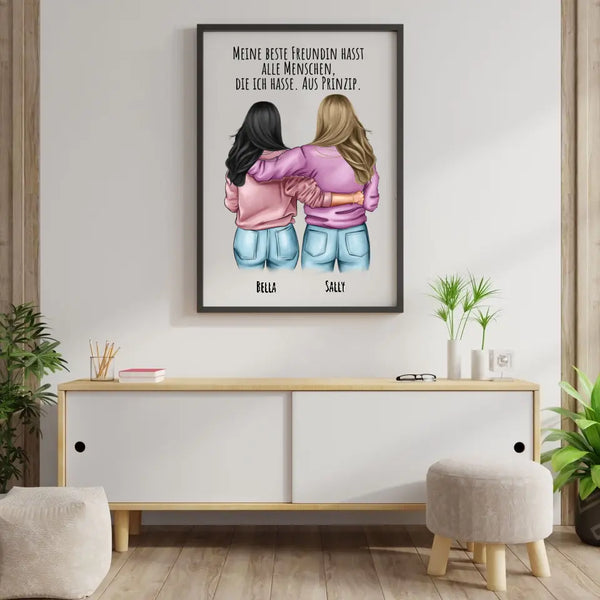 Freundinnen mit Hoodies - Personalisierter Kunstdruck (Poster, Leinwand)